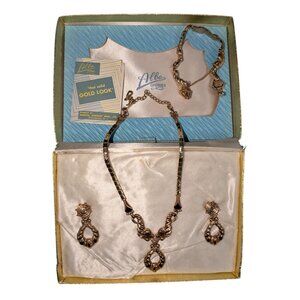 Alfa Originals Vintage Gold Look Necklace Bracelet Earring Set with Box